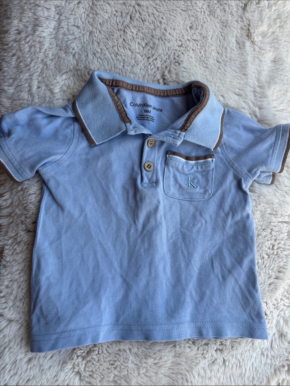 Calvin Klein 18mos Light Blue Polo with Brown Trim - Kids
